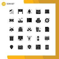 User Interface Pack of 25 Basic Solid Glyphs of audio editing software burger present food gavel Editable Vector Design Elements