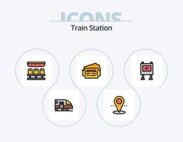 línea de estación de tren lleno de icono paquete 5 diseño de icono. boleto. tren. tren. casa. urbano vector