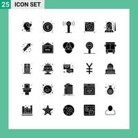 Mobile Interface Solid Glyph Set of 25 Pictograms of women pool signal player sauna Editable Vector Design Elements