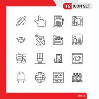 Universal Icon Symbols Group of 16 Modern Outlines of business lips file garden location Editable Vector Design Elements