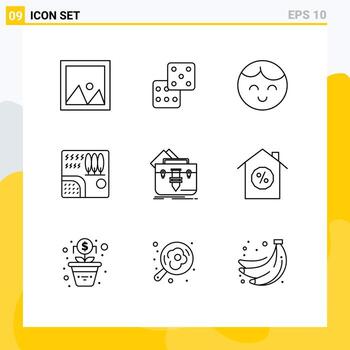 9 Universal Outlines Set for Web and Mobile Applications bag travel baby river tree Editable Vector Design Elements