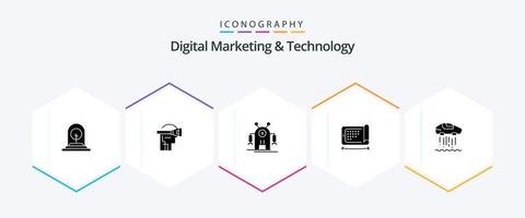 paquete de iconos de 25 glifos de marketing digital y tecnología que incluye hovercar. tecnología. tecnología. mostrar. tecnología vector