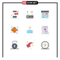 Set of 9 Modern UI Icons Symbols Signs for profile male development avatar food Editable Vector Design Elements