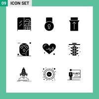 Universal Icon Symbols Group of 9 Modern Solid Glyphs of science heart slide study night Editable Vector Design Elements