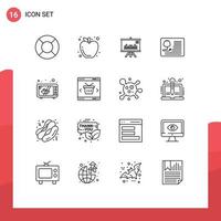 Pack of 16 Modern Outlines Signs and Symbols for Web Print Media such as microwave medical project healthcare doctor Editable Vector Design Elements