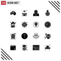 Set of 16 Modern UI Icons Symbols Signs for camp beach location experiment flask Editable Vector Design Elements