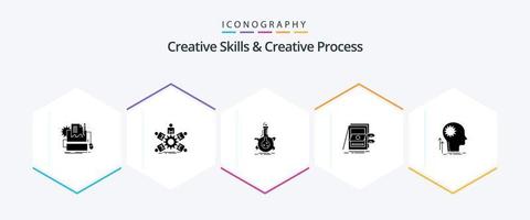 Habilidades creativas y proceso creativo Paquete de iconos de 25 glifos que incluye venta. posición negocio. desarrollo. matraz vector