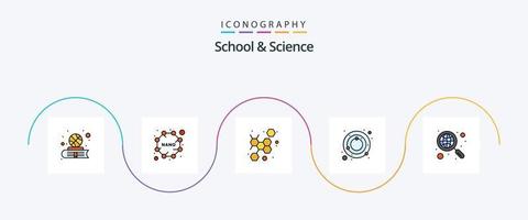 School And Science Line Filled Flat 5 Icon Pack Including global. atom. planets. astronomy vector