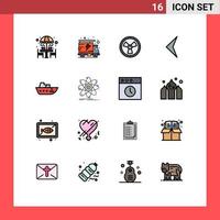 16 Universal Flat Color Filled Lines Set for Web and Mobile Applications yacht speed biohazard boat back Editable Creative Vector Design Elements