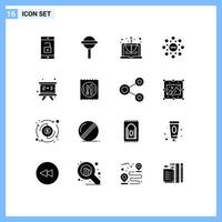 16 Universal Solid Glyph Signs Symbols of education blackboard computer rank circle Editable Vector Design Elements