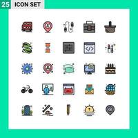 25 Universal Filled line Flat Color Signs Symbols of holiday basket location tools briefcase Editable Vector Design Elements