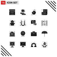 16 Thematic Vector Solid Glyphs and Editable Symbols of expense card graduation bill space Editable Vector Design Elements