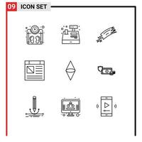 Modern Set of 9 Outlines and symbols such as ethereum page asteroid computer comet Editable Vector Design Elements