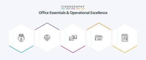 Office Essentials And Operational Exellence 25 Line icon pack including . zip. identity. file. popup vector