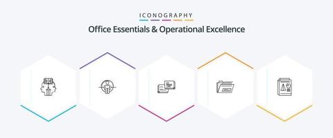 Office Essentials And Operational Exellence 25 Line icon pack including . zip. identity. file. popup vector