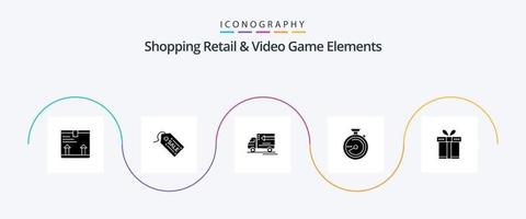 Shoping Retail And Video Game Elements Glyph 5 Icon Pack Including box. location. truck . navigation. browse vector