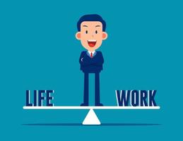 de pie en el medio entre la vida y el trabajo. concepto de equilibrio entre el trabajo y la vida. vector