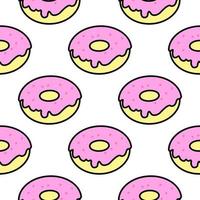 A pattern of bright donuts on a white background in pop art style for print and design. Vector illustration.