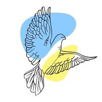 Soaring peace dove of Ukraine in line art style on a white background for print and design.Vector illustration. vector