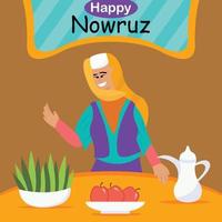 ilustración gráfica vectorial de una mujer está preparando equipo para conmemorar el día de nowruz, perfecto para el día internacional, happy nowruz, celebrar, tarjeta de felicitación, etc. vector
