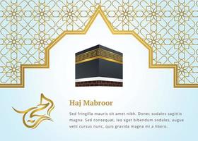 banner de haj con ilustración de kaba 3d y borde de mandala islámico vector
