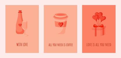 set of orange color cards for valentine's day vector