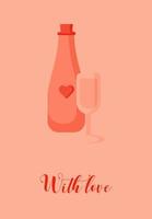 tarjeta de san valentin con botella con vaso vector