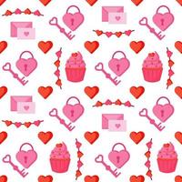 valentine's day pattern with letter, lock and key, heart and ribbon vector