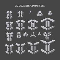 Set of 3d geometric primitive shapes for combination in construction. Vector illustration.