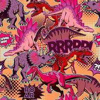 Multicolored pattern of dinosaurs in the style of pop art for printing and design. Vector illustration.