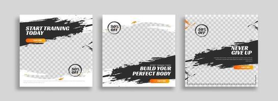 posts on social media vector illustration. Stylish graphics templates posts. dynamic abstractions typography photo. modern art paint and brush stains, fitness subjects gym. design frame post Template