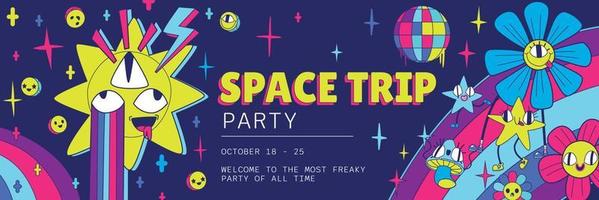 Space trip party invitation flyer in Y2k style vector