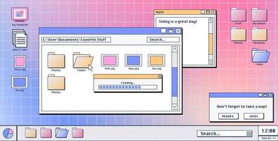 pantalla de computadora con ventanas de software retro de los años 90 vector