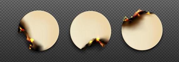 Burning circle paper stickers with fire vector