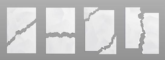 Realistic set of torn paper sheets on grey vector