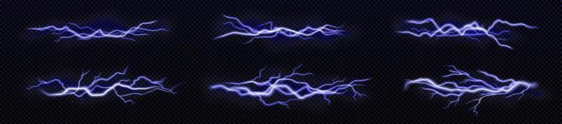 Set of blue lightning or thunderbolt effects png vector