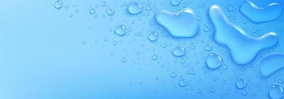Water drops, spill puddles on blue background vector