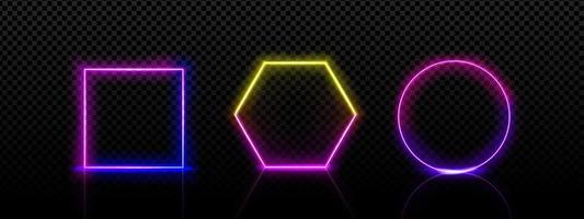 Neon frames square, circle and hexagon shapes vector