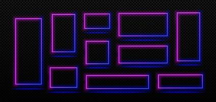 Rectangle neon light frames, blue and pink borders vector