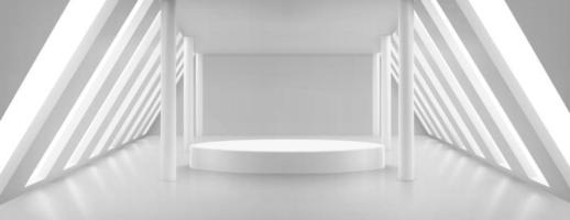 Empty gallery interior with circle podium, columns vector