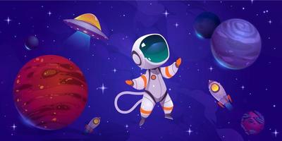 Cartoon astronaut in outer space