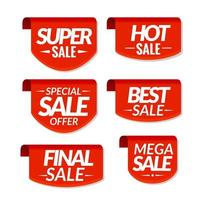 Sale tags labels. Special offer, hot sale, special sale, final sale, best sale, mega sale discount banners vector