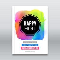 Holi festival poster. Template for flyer, brochure or invitation. Vector illustration. Design for Indian Festival of Colours, Happy Holi celebration.