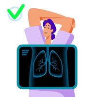 Smiling female patient at x-ray machine in flat style. Vector illustration.