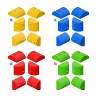 3d set of colored constructor kit in isometry. Semi-cylindrical elements. Vector illustration.