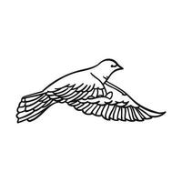 Beautiful dove in a linear style on a white background. Side view. For design and illustration. Vector illustration.