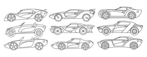 dibujos lineales de coches de rally desde el lateral. ilustración vectorial vector