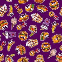 patrón de un conjunto de comida rápida para las vacaciones de halloween en un estilo de dibujos animados. ilustración vectorial vector