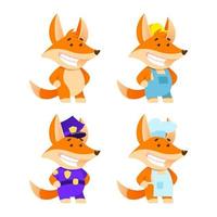 Chanterelles in costumes of different professions. Set of cartoon characters for print and website. Vector illustration