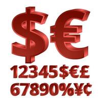 Three-dimensional red numbers currency vector